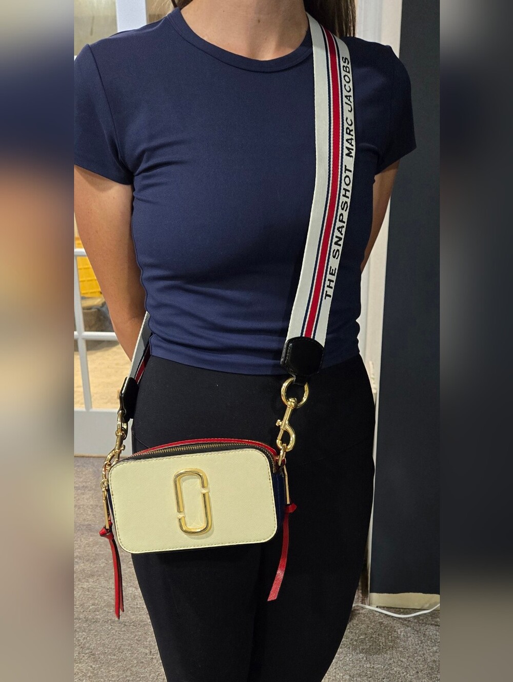 Marc Jacobs Snapshot Bag White Leather Crossbody with Red & Blue Tricolor Strap - Picture 4 of 16